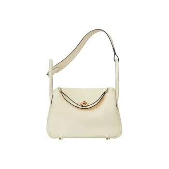 HERMES Lindy Taurillon Clemence Cow Leather Handbag, Shoulder Bag Women's I2 Nata Cream White