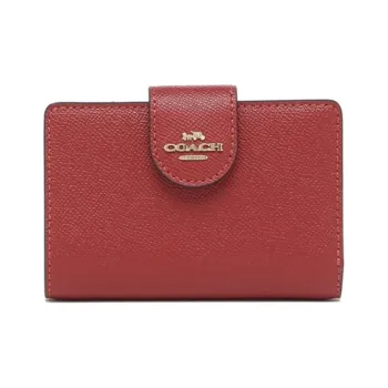 COACH Corner Zip Leather Card Holder Mini Women's Red Chestnut