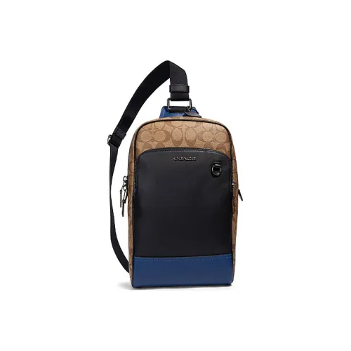 COACH Graham Coated Canvas Sling Bag, Shoulder Bag, Crossbody Bag Tubas Men's Khaki, Black, Blue, Multicolor