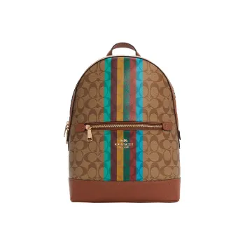COACH Kenley Canvas With Leather Backpack With Built-in Bag Medium Size Women's Caramel Brown