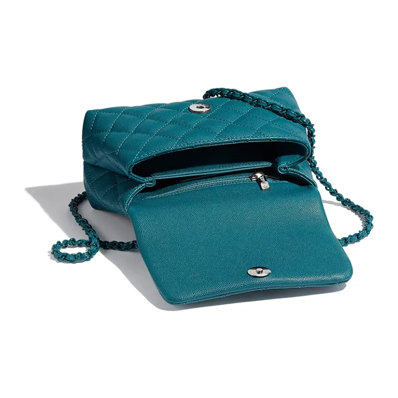 CHANEL Grain Calfskin And Metal Paint Handbag Mini Women's Turquoises-2