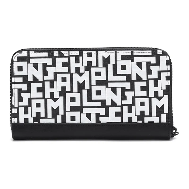 LONGCHAMP Cow Leather Wallet Unisex Black White-3