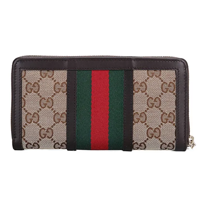 GUCCI Canvas With Leather Money Clip Canvas Bag Wallet Women's Ebony/Brown-1