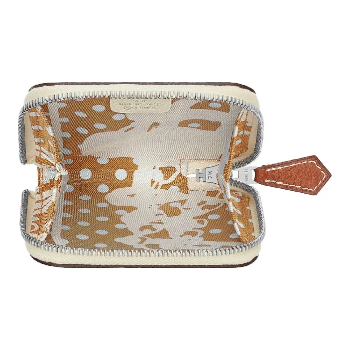 HERMES Silk'In Cow Leather Wallets Coin Purses Regular Women's Gray White-1