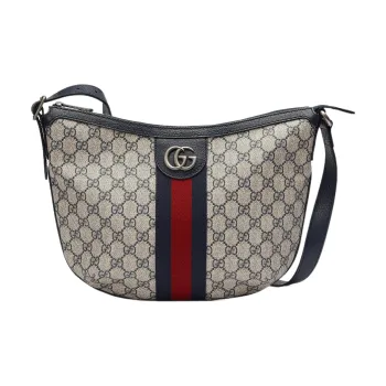 GUCCI Ophidia Canvas With Leather Dumpling Bag Crescent Bag Shoulder Bag Crossbody Bag Small Size Unisex Blue/Beige