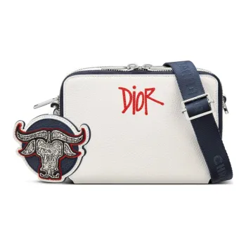 DIOR Grained Calfskin Clutches Shoulder Bags Men's White