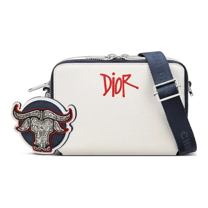 DIOR Grained Calfskin Clutches Shoulder Bags Men's White-0