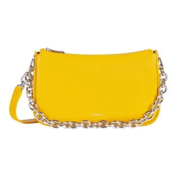 Furla Moon Cow Leather Shoulder Bag Crossbody Bag Small Size Women's Yellow