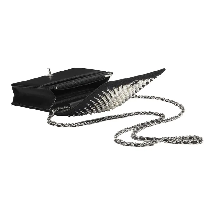 CHANEL WOC Tweed And Cowhide Chain Shoulder Bag, Crossbody Bag Women's Black-3