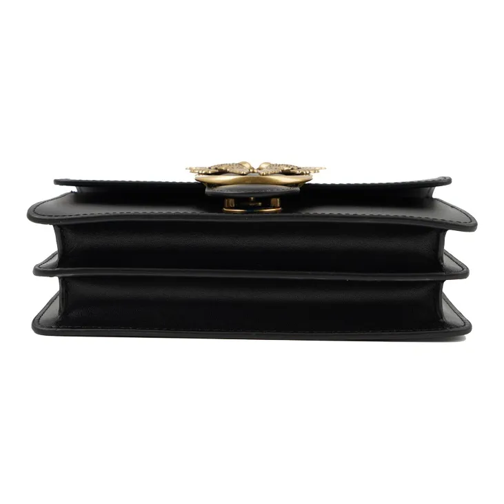 PINKO SIMPLY Cow Leather Crossbody Bag Mini Women's Black/Black Gold-3