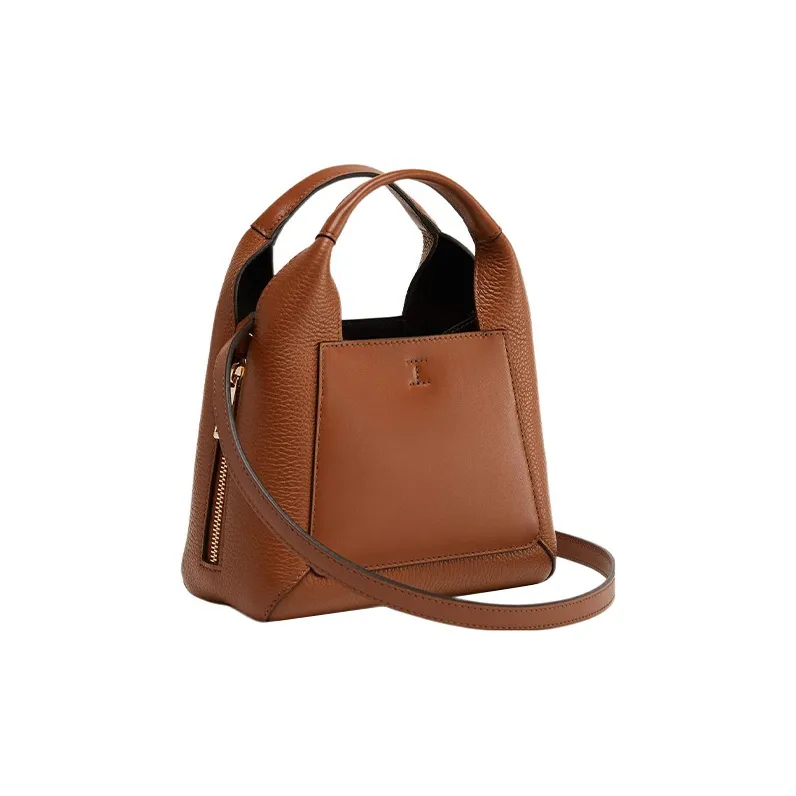 Furla Calfskin Patchwork Grain Leather Tote Bag, Shopping Bag, Shoulder Bag Mini Women's Brown Black-2
