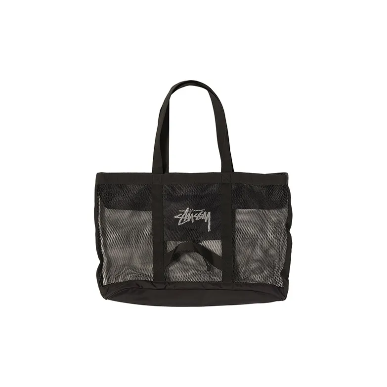 Stussy Mesh Beach Bag Tote Bag Shopping Bag Handbag Regular Unisex Black-0