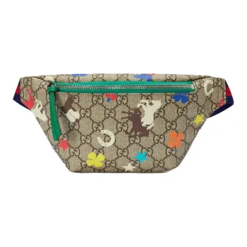 GUCCI Canvas With Leather Sling Bag Fanny Pack Regular Kids' Ebony/Green/Multicolor