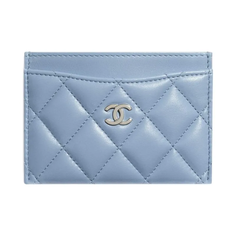 CHANEL Lambskin Card Holder Unisex Sky Blue-0