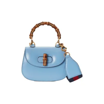 GUCCI Bamboo 1947 Leather Bamboo Bag Handbags Shoulder Bags Mini Women's Blue