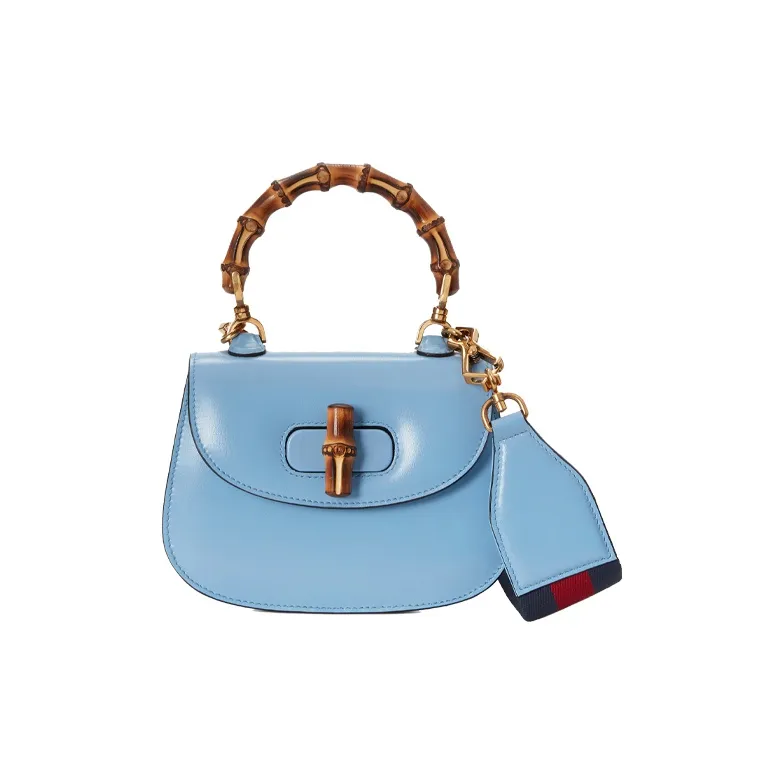 GUCCI Bamboo 1947 Leather Bamboo Bag Handbags Shoulder Bags Mini Women's Blue-0