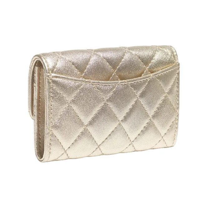 CHANEL Classic Flap CF Lambskin Flap Card Holder, Coin Purse Women's Champagne Gold-1