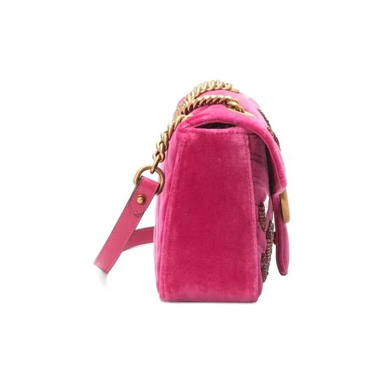 GUCCI Marmont Velvet Chain Crossbody Bag Shoulder Bag Small Size Women's Fuchsia-3