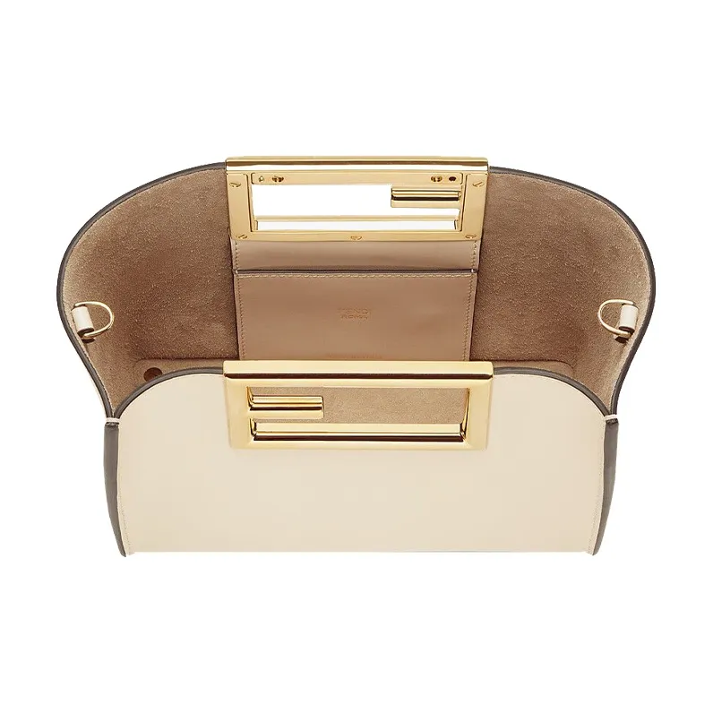 FENDI Calfskin Tote Bag Shopping Bag Shoulder Bag Crossbody Bag Handbag Small Size Women's White-3
