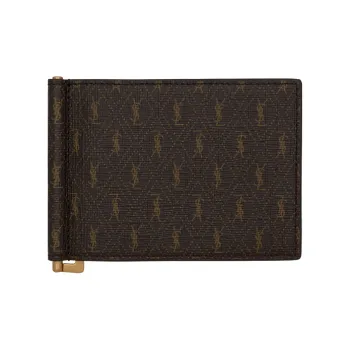 SAINT LAURENT Monogram Coated Canvas With Leather Wallet Men's Chestnut