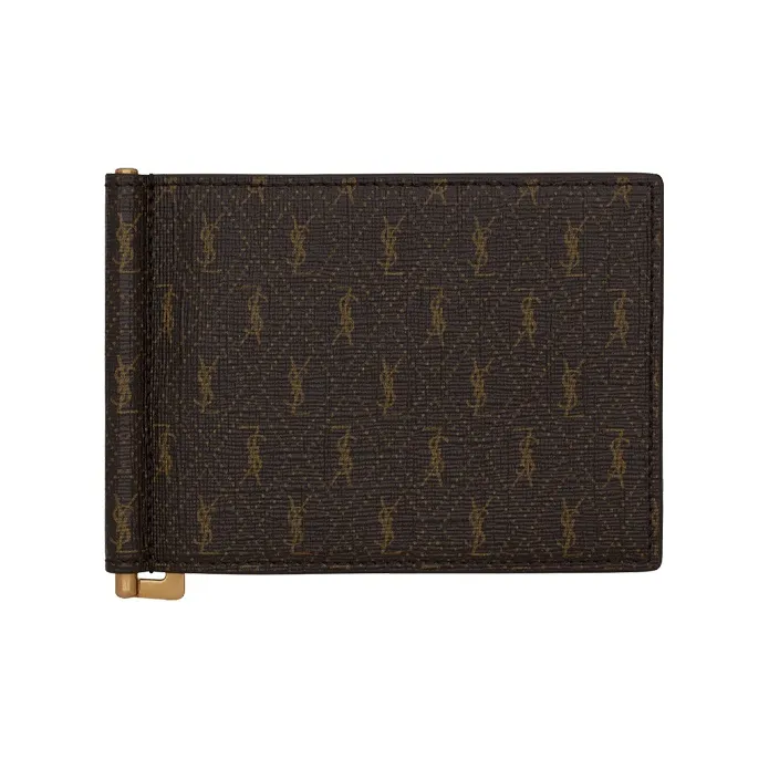 SAINT LAURENT Monogram Coated Canvas With Leather Wallet Men's Chestnut-0