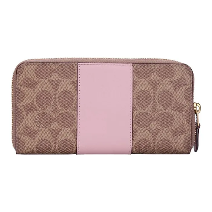 COACH Accordion Zip Cow Leather Clutches Wallets Women's Khaki Pink-2