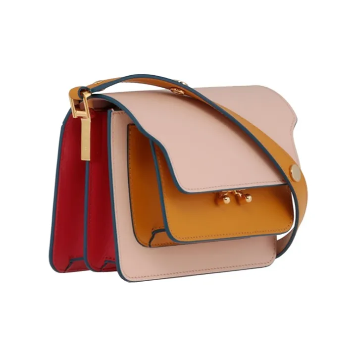 MARNI Trunk Cow Leather Shoulder Bag Mini Women's Pink & Yellow-1