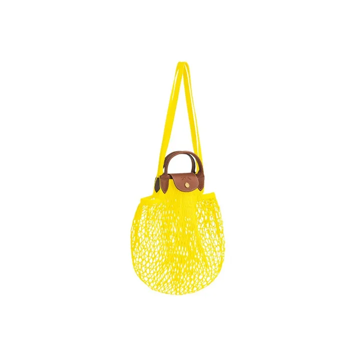 LONGCHAMP Le Pliage Filet Fabric With Leather Mesh Pocket Grid Bag Handbag Large Size Women's Neon Yellow-1