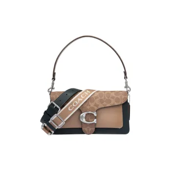 COACH Tabby Leather God Of Wine Bag, Shoulder Bag, Crossbody Bag Medium Size Women's Pink & Black & Khaki