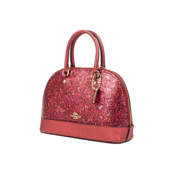 COACH Sierra Glitter Sequins With Leather Dome Bag Portable Crossbody Bag Crossbody Bag Small Size Women's Red-1