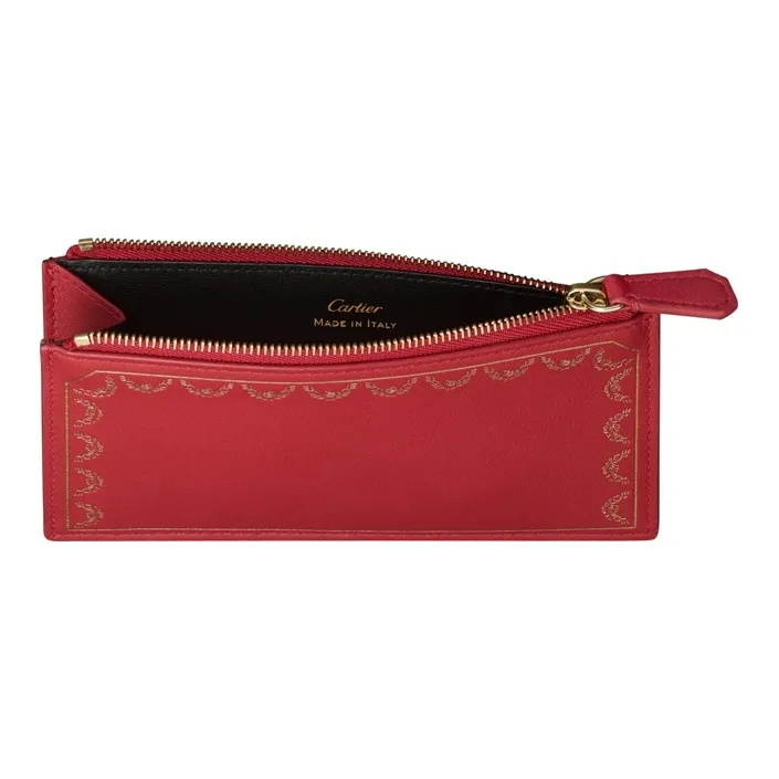 CARTIER GUIRLANDE Cow Leather Card Holder Women's Red-2