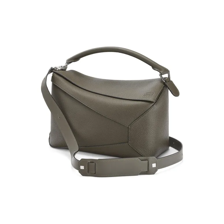 LOEWE Puzzle Grained Calfskin Geometric Bag Puzzle Bag Handbag Shoulder Bag Crossbody Bag Large Size Women's Gray Green-1