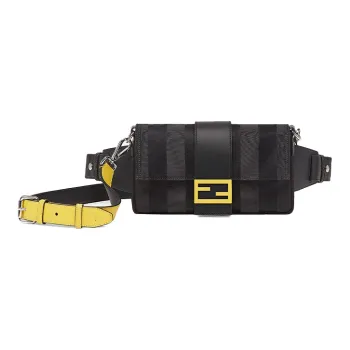 FENDI Baguette Nylon With Leather Crossbody Bag, Shoulder Bag Men's Black