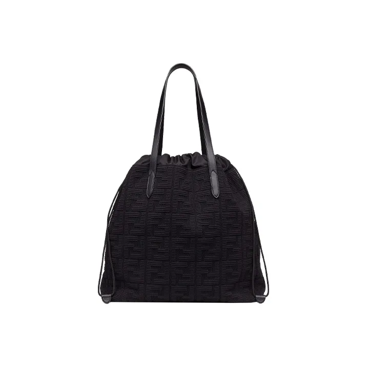 FENDI Nylon Plain Weave Fabric Material Tote Bag Shopping Bag Shoulder Bag Handbag Large Size Men's Black-0