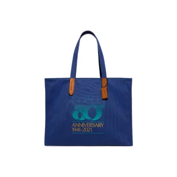 COACH Recycled Tote Canvas Leather Tote Bag Shopping Bag Handbag Shoulder Bag Large Size Unisex Navy