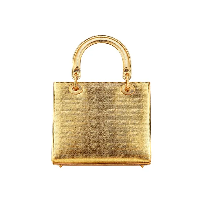 DIOR Lady Dior Cow Leather With Stone Inlay Handbags Shoulder Bag Crossbody Bag Medium Size Women's Gold-2
