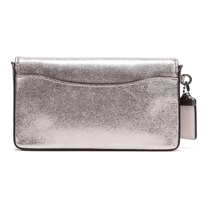 COACH Dinky Leather Flap Bag, Crossbody Bag, Shoulder Bag Medium Size Women's Platinum-3