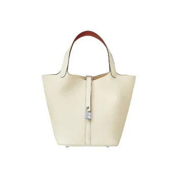 HERMES Picotin Lock Clemence/Swift Cow Leather Basket Bag Handbag Bucket Bag Women's Milk White/Red Clay Color