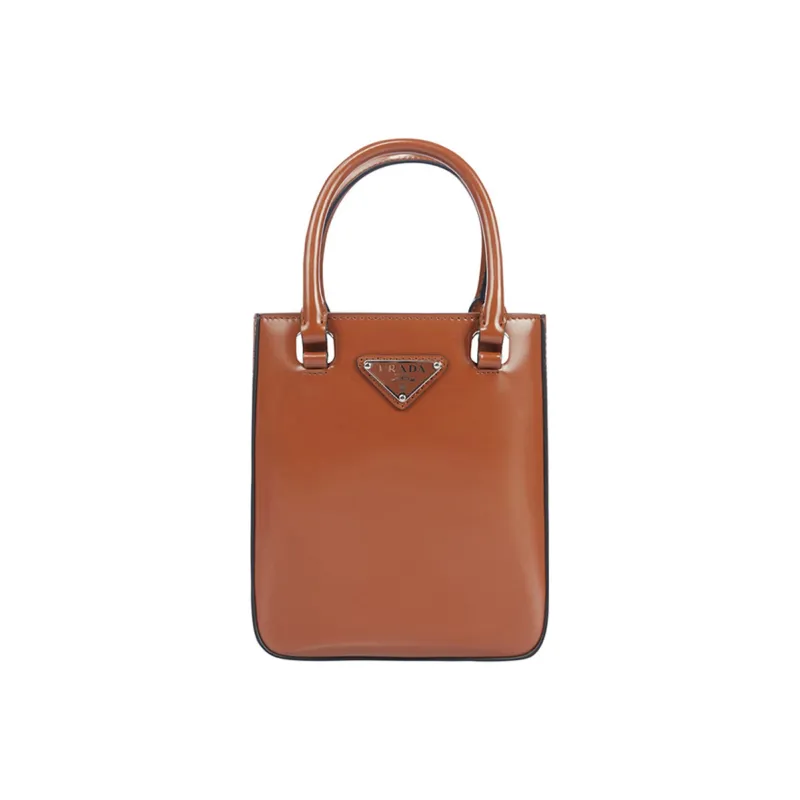 PRADA Leather Handbag Shoulder Bag Crossbody Bag Tote Small Size Women's Brown-0