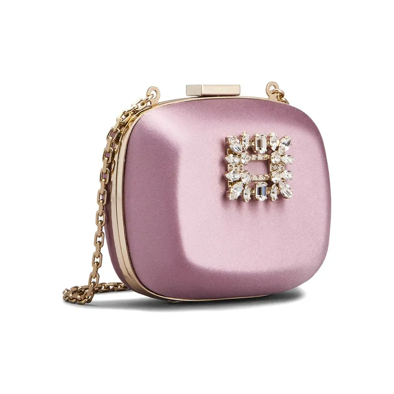 Roger Vivier BOITE DE NUIT Silk Satin Chain Clutch Handbag Mini Women's Burgundy-1