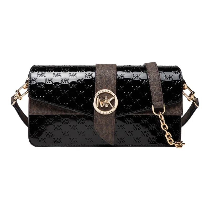 MICHAEL KORS Greenwich Patent Leather Shoulder Bag Women's Black-1