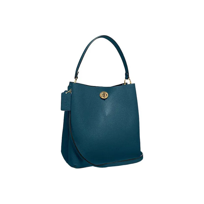 COACH Charlie Pebbled Leather Bucket Bags Shoulder Bag Crossbody Bag Large Size Women's Turquoise-1
