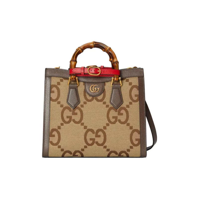 GUCCI Diana Leather Shoulder Bag, Crossbody Bag, Handbag Trumpets Unisex Beige Brown/Red-6
