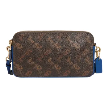 COACH Kira Canvas With Leather Camera Bag Shoulder Bag Crossbody Bag Small Size Women's Dark Brown & Blue