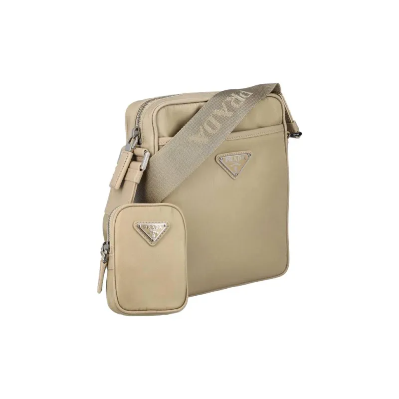 PRADA Fabric With Leather Shoulder Bag Crossbody Bag Men's Khaki-1