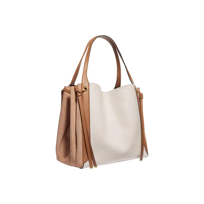 COACH Harmony Leather Suede Bonded One Shoulder Handbags Large Size Women's Brown Chalk White-1