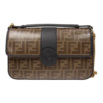 FENDI Coated Canvas With Leather Handbag Shoulder Bag Crossbody Bag Women's Brown/Black