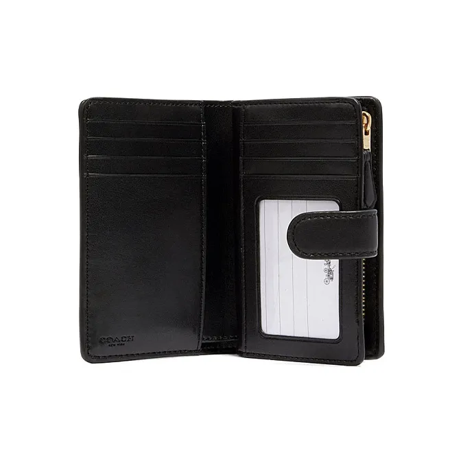 COACH Corner Zip Leather Wallet Medium Size Women's Black-1