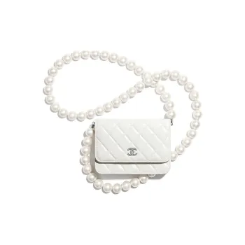 CHANEL Leather Card Holder, Coin Purse Women's White
