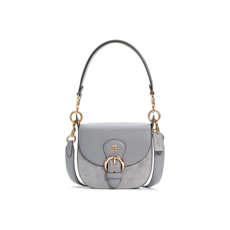 COACH Kleo Leather Saddle Bag Portable Crossbody Bag Shoulder Bag Small Size Women's Blue Gray-0